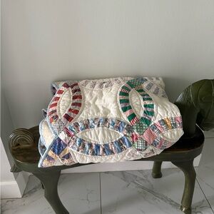 ANTIQUE Patchwork Double Wedding Ring Quilt